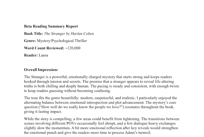 read your book and give thoughtful beta reader feedback